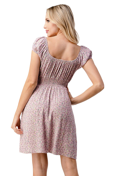 Tie Front Cap Sleeves Floral Mini Dress